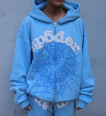 SP5DER 'OG Web' Zip-Up Hoodie Sky Blue
