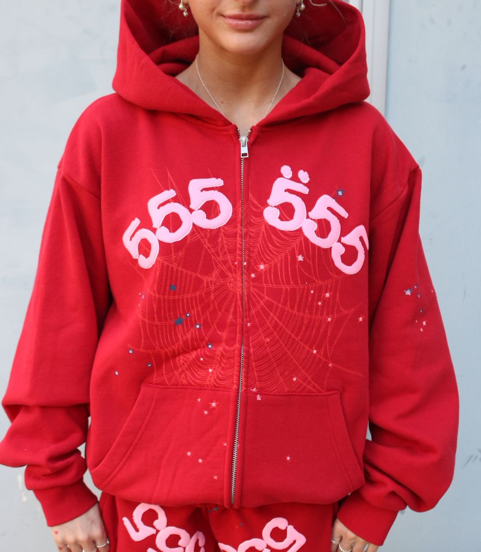 SP5DER 'Angel Number' Zip-Up Hoodie Merlot
