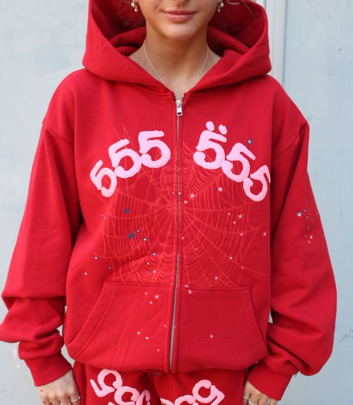 SP5DER 'Angel Number' Zip-Up Hoodie Merlot