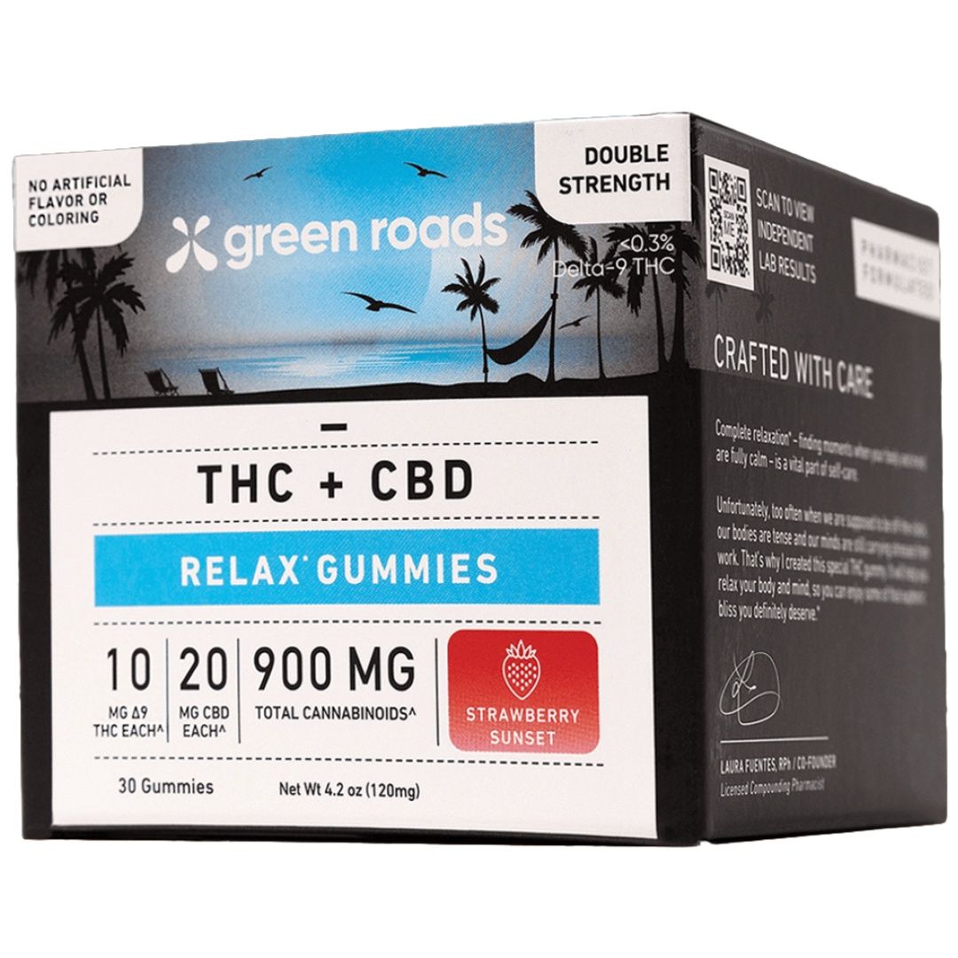 Green Roads Delta 9 + CBD Relax Gummies 900mg Strawberry Sunset
