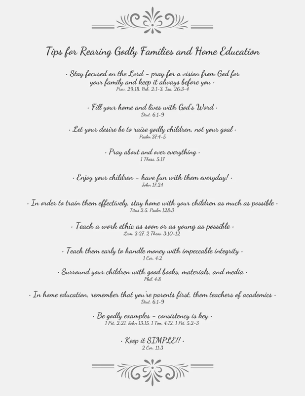 TIPS FOR REARING GODLY FAMILIES AND HOME EDUCATION
