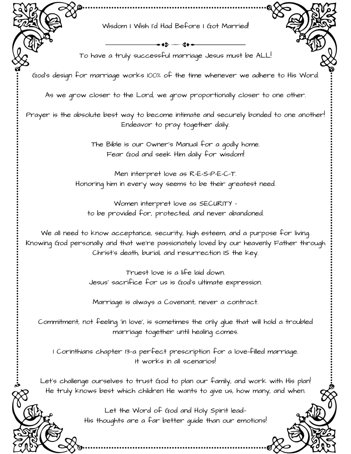 WISDOM I WISH I’D HAD BEFORE I GOT MARRIED!