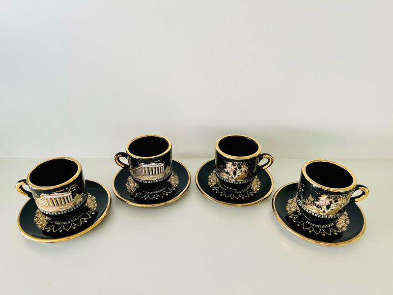 Taza y platillo de espresso, hechos a mano en Grecia, de porcelana dorada de 24 quilates