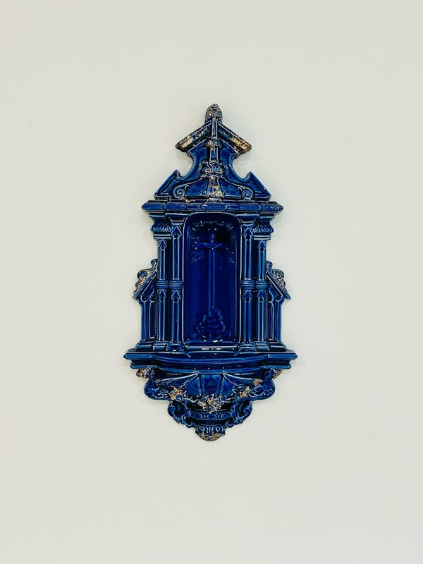 Fuente de agua bendita francesa antigua Hb Choisy Le Roi / Majolica / Siglo XIX