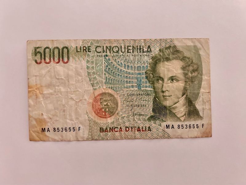 billete de 5000 liras italianas