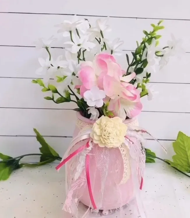 Farmhouse style Painted Mason Jar without florals and greenery for shelf decor table decoration home decor