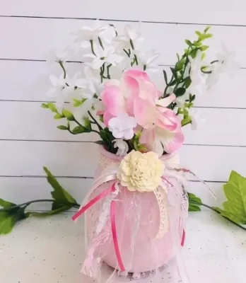 Farmhouse style Painted Mason Jar without florals and greenery for shelf decor table decoration home decor