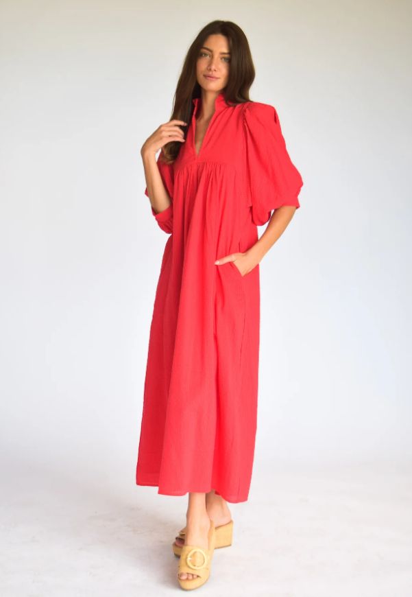 High Neck Midi Red Cotton