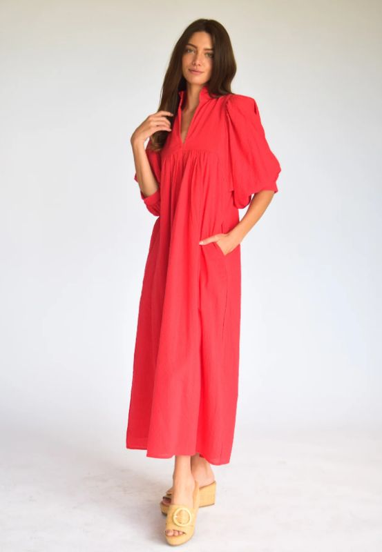 High Neck Midi Red Cotton
