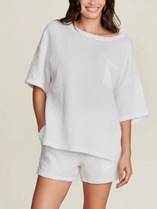 Malibu Collection® Sun Soaked Crinkle Cotton Tee , Color: SEA SALT, Size: SMALL