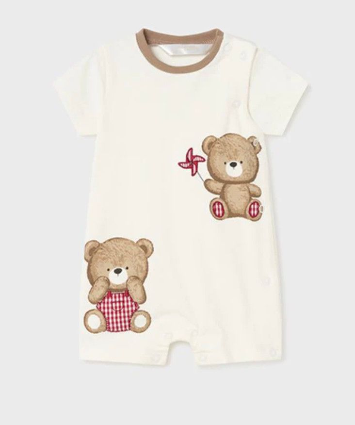 Cacao Bear Romper, Style Number: White Romper, Size: 0-1 mo