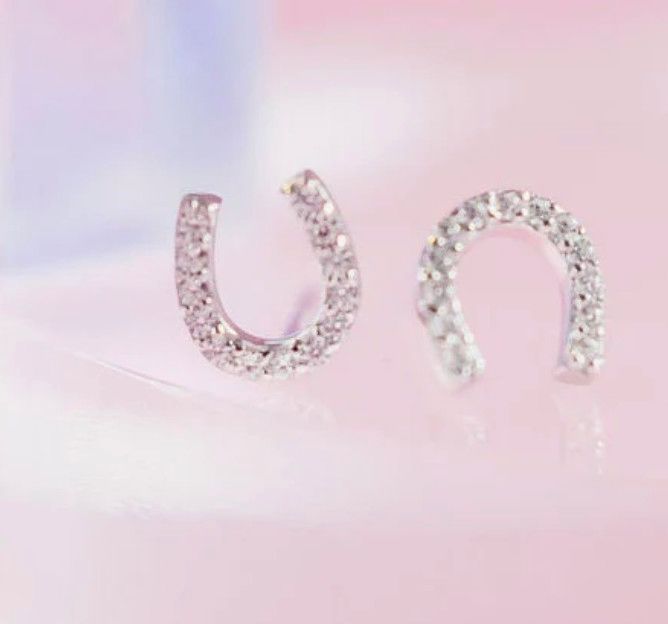 Lucky Horseshoe Stud Earrings, Color: Silver