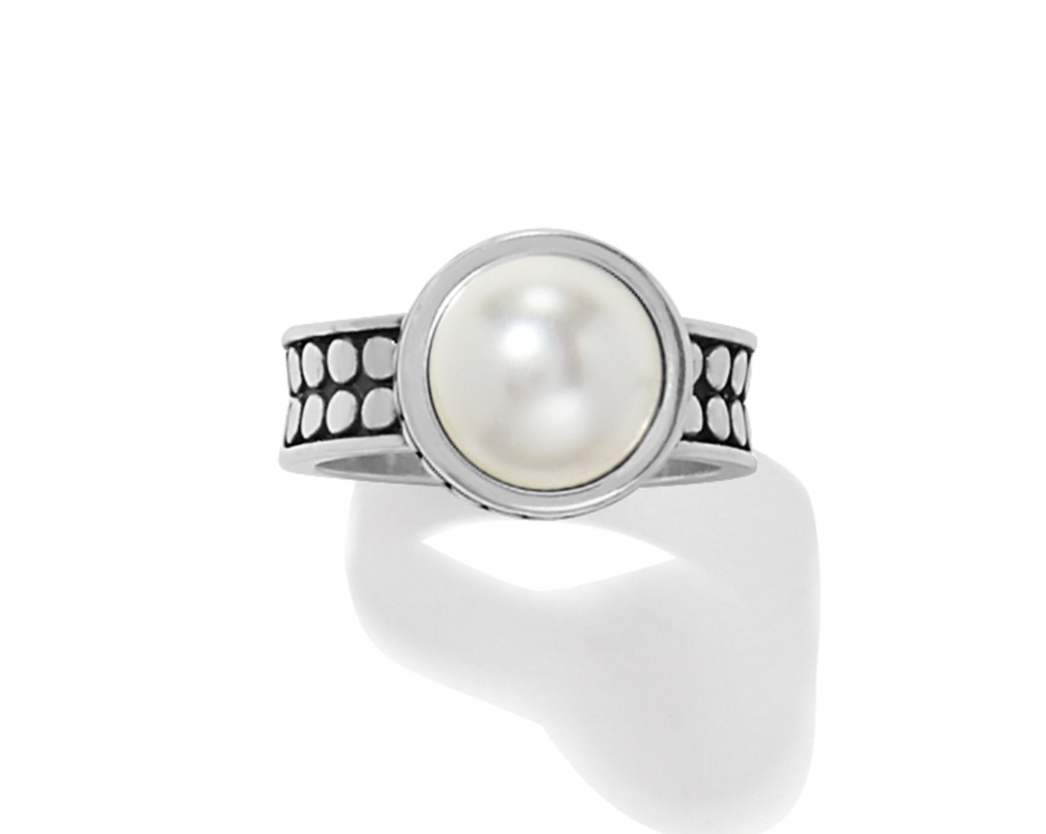 Pebble Dot Pearl Wide Band Ring, Size: 5