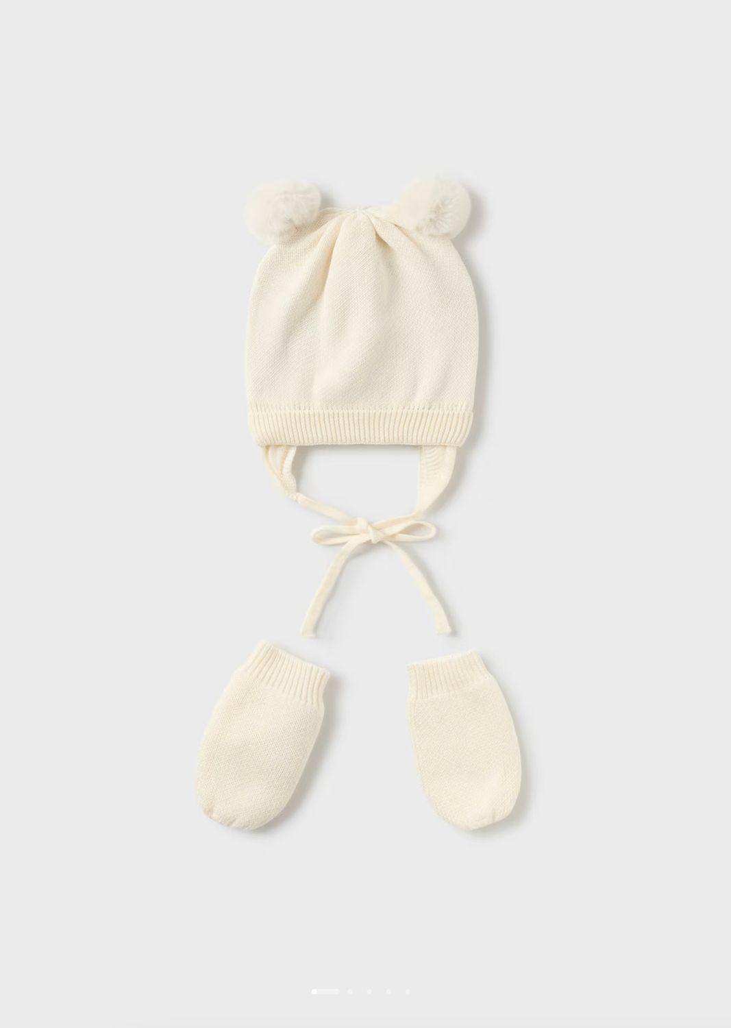 Double Pom Pom Hat &amp; Mitten Set, Color: White, Size: 3mo