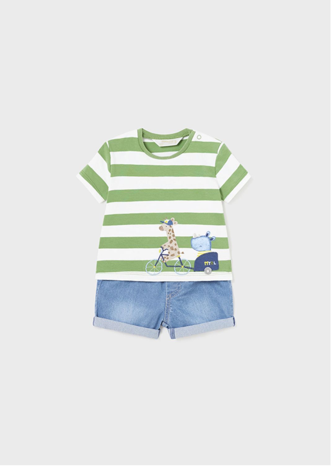 Giraffe &amp; Rhino Denim Shorts Set, Size: 2-4. 3-6m
