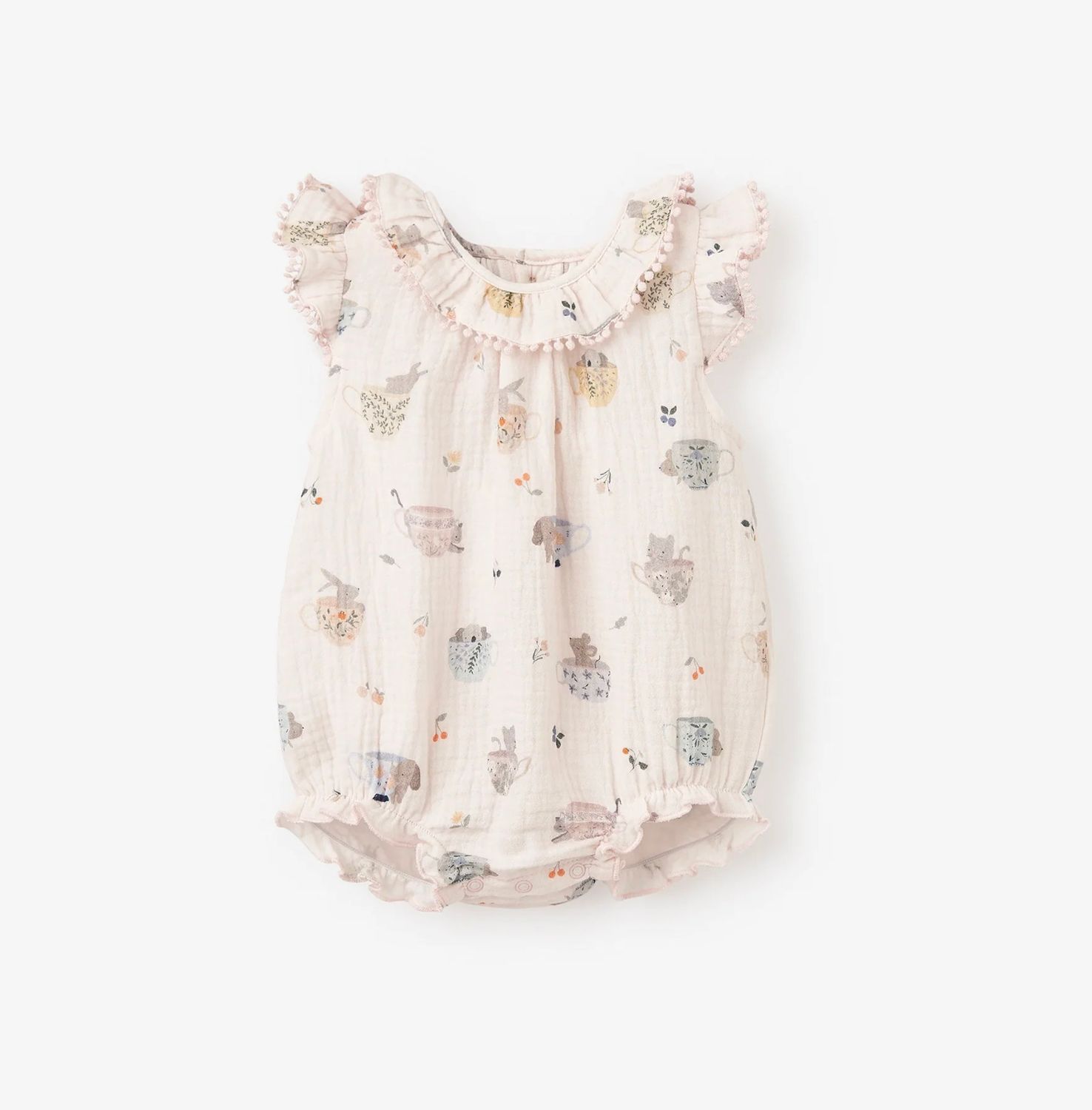 Tea Party Organic Muslin Lace Edge Bubble Outfit, Size: 3-6m
