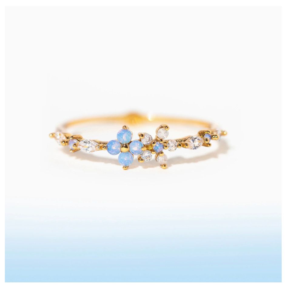 Blue Blossom Garden Ring, Color: Gold, Size: 6