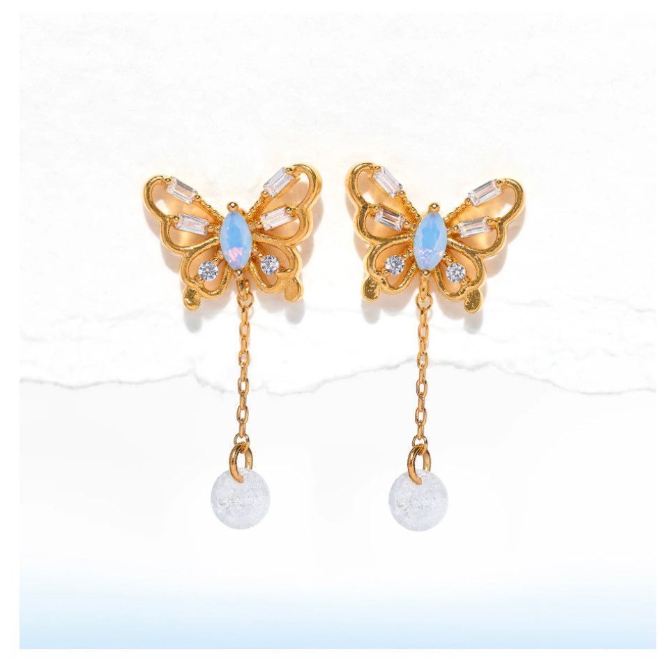 Dewy Butterfly Dangle Earrings, Color: Gold