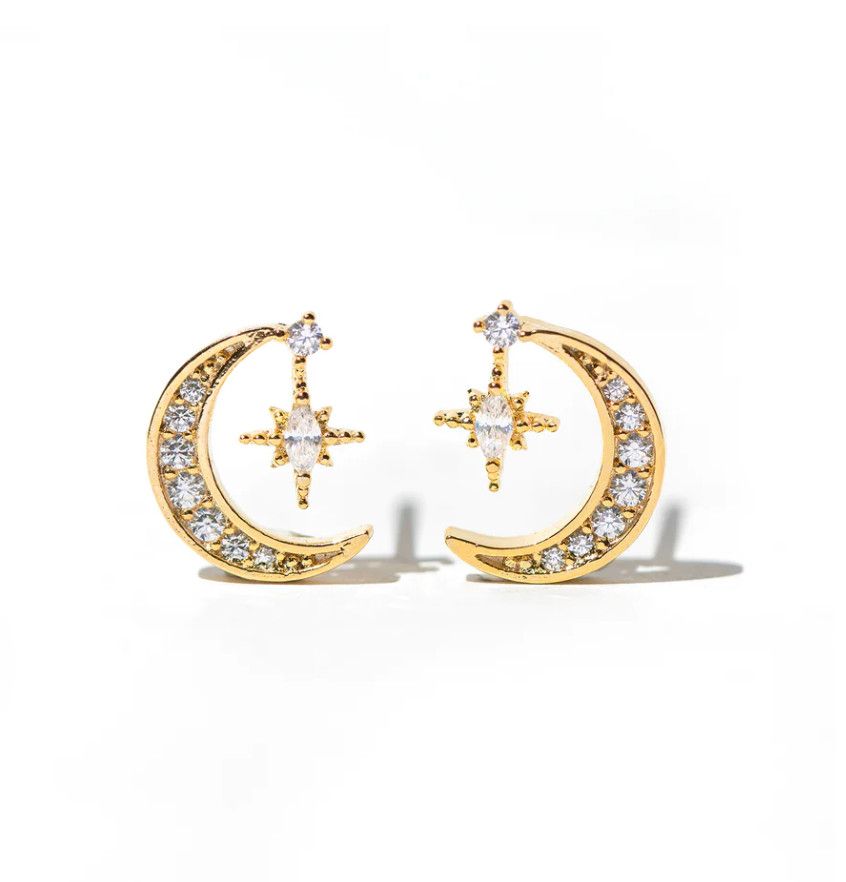 Stargazer Moon Earrings, Color: Gold