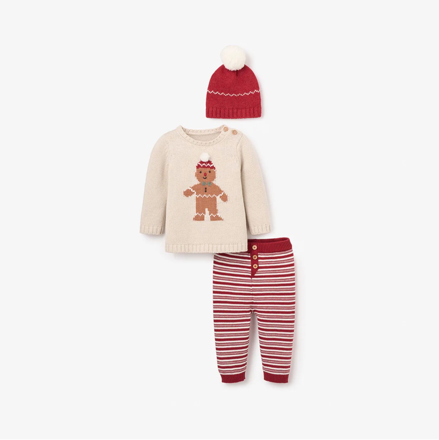 Gingerbread Pullover, Striped Pants &amp; Red Hat