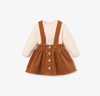 Rust Corduroy Skirt with Straps &amp; Bodysuit