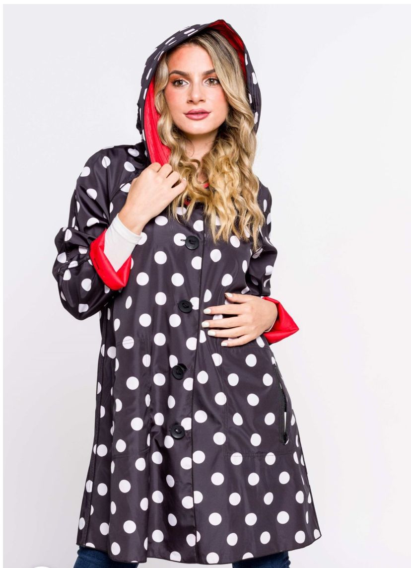 Reversible Button Parisian Black &amp; White Polka Dot With Red
