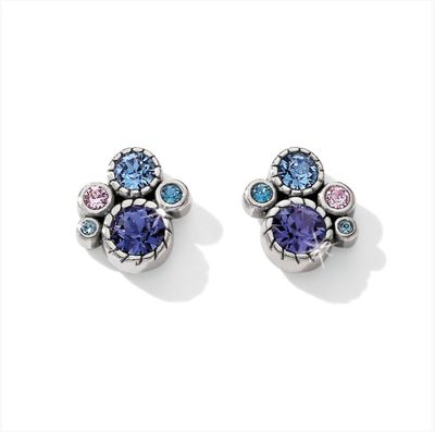 JA2283 Halo Post Earrings Silver-Tanzanite