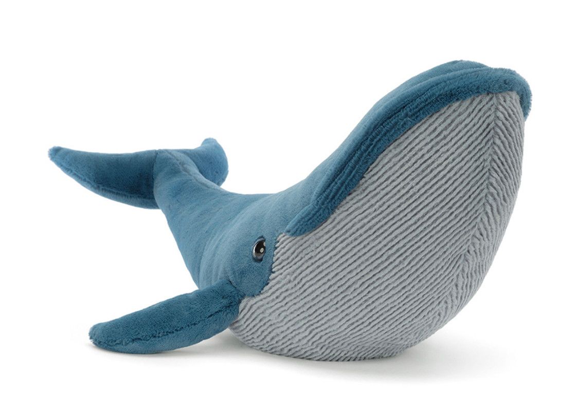 Jellycat Gilbert The Great Blue Whale plush with soft blue body displayed at our boutique in Poughkeepsie NY
