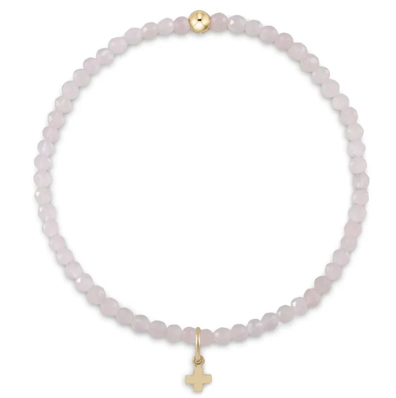 Enewton Gemstone 3mm Signature Gold Cross Bracelet, Color: Rose Quartz