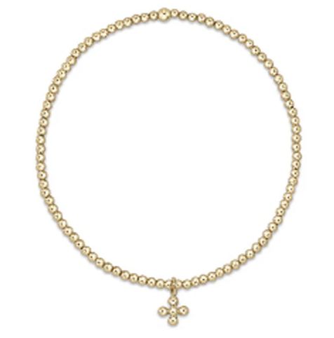 Classic Gold 2mm Bead Bracelet Classic Beaded Signature Cross Small Gold Charm