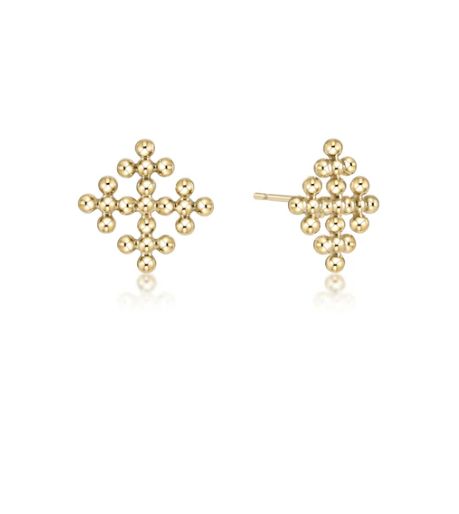 Classic Beaded Signature Cross Encompass Gold Stud Earrings
