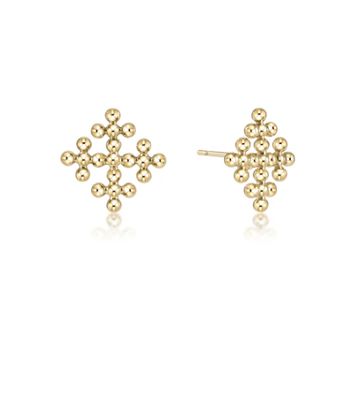 Classic Beaded Signature Cross Encompass Gold Stud Earrings