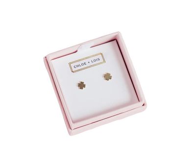 Little Luxuries Lucky Four Leaf Clover Stud Earrings 14K Gold