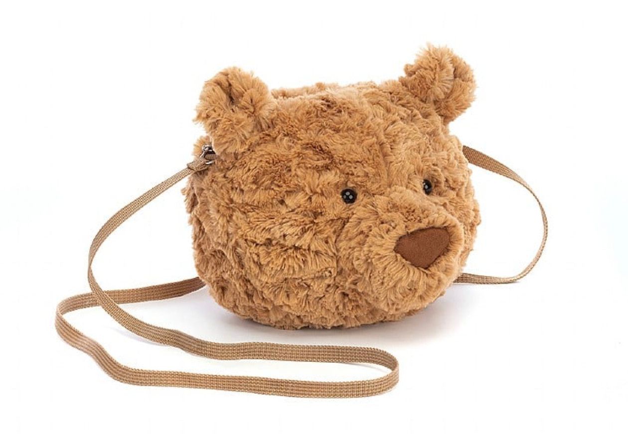 Jellycat Bartholomew Bear bag plush accessory with soft texture at our boutique in Poughkeepsie NY
