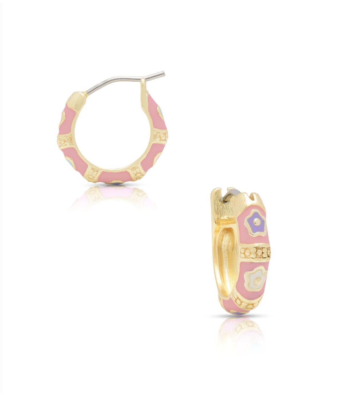 Flower Pattern Hoop Earrings Pink