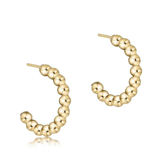 Beaded Classic 1&quot; Post Hoop 3mm Gold
