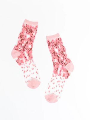 Cherry Blossom Sheer Crew Sock