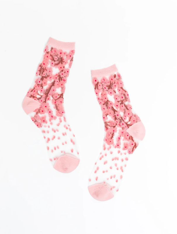 Cherry Blossom Sheer Crew Sock
