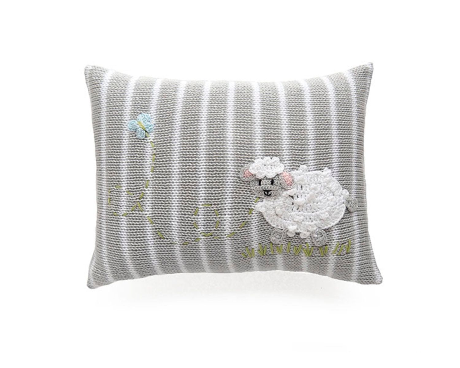 Mini Baby Sheep Pillow with Stripes 9 x 6.5 Grey White