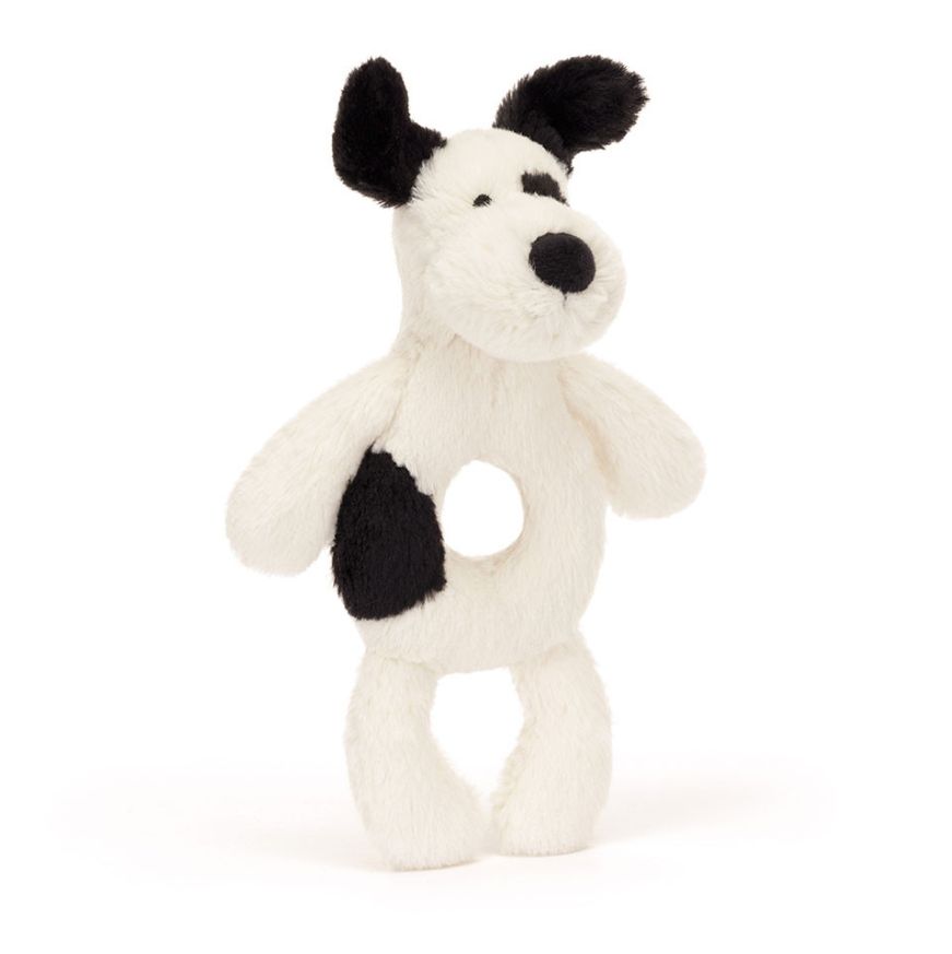 Bashful Black and Cream Puppy Ring Rattle