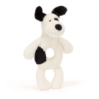 Bashful Black and Cream Puppy Ring Rattle