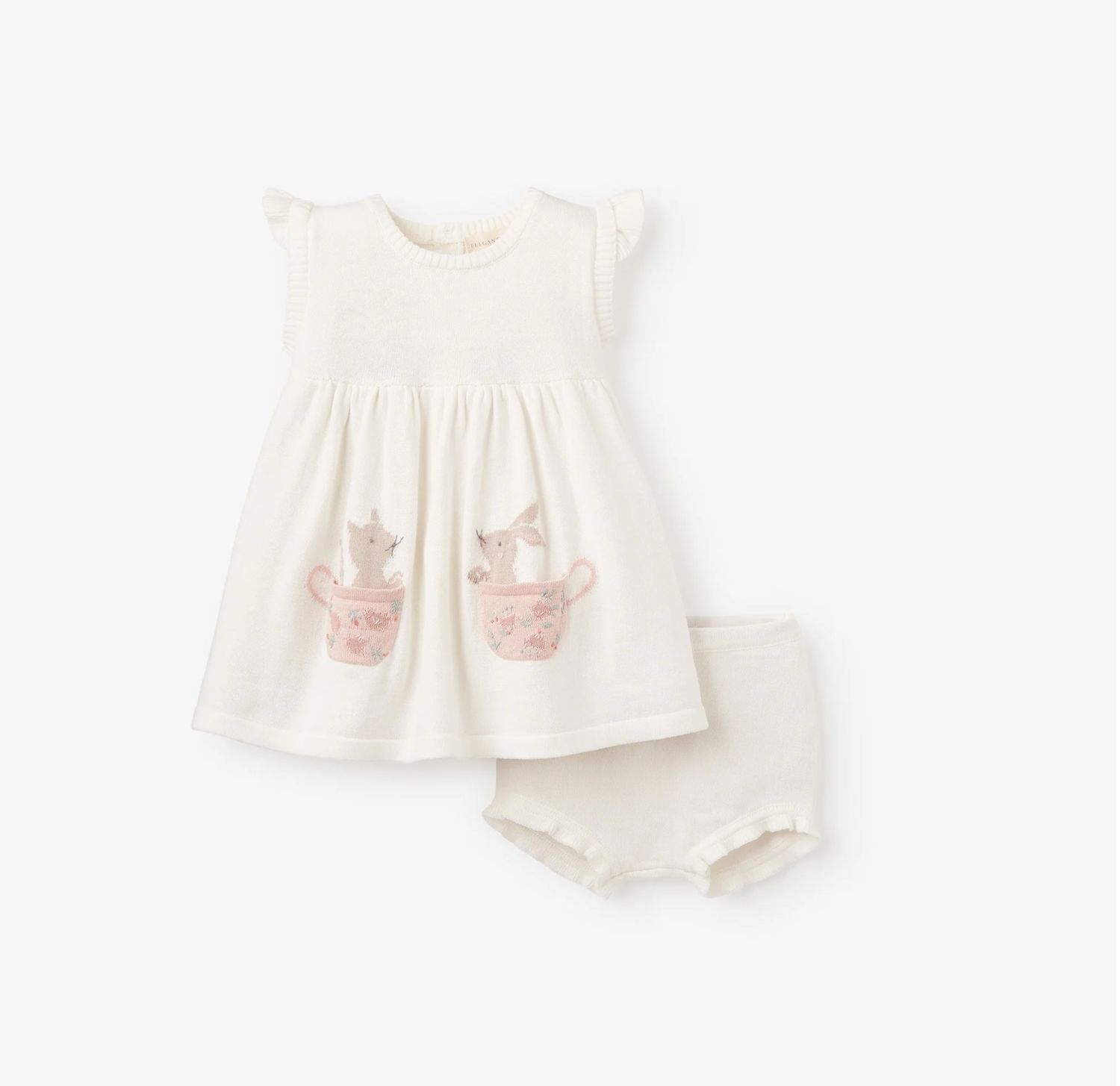 Tea Party Flutter Sleeve Knit Baby Dress