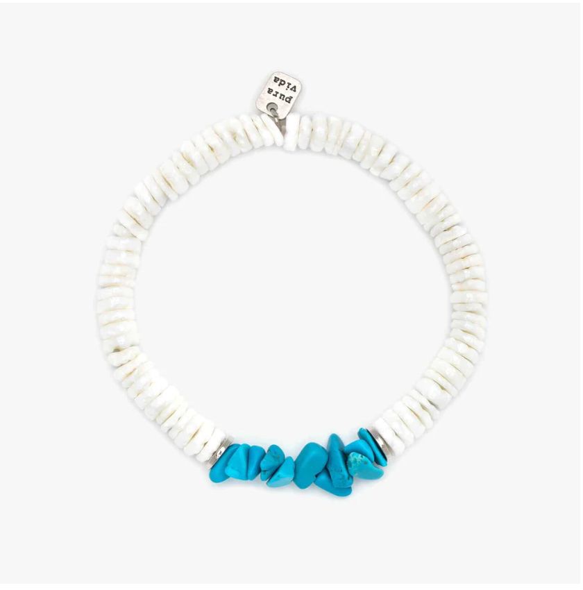 Puka Shell Turq Chip Stretch Bracelet