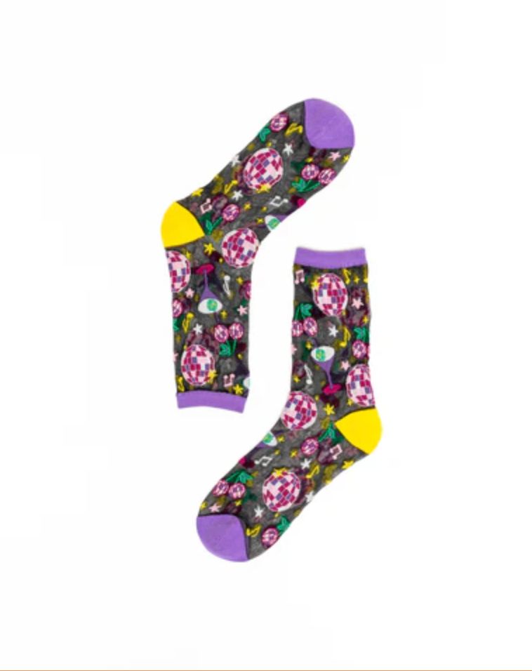 &#39;80s Disco Black Sheer Crew Sock