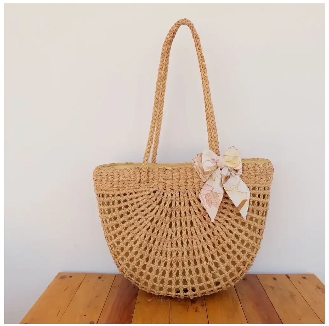 Braided Summer Beach Bag with Twilly Bow