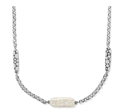 Pebble Pearl Double Link Necklace Silver Pearl