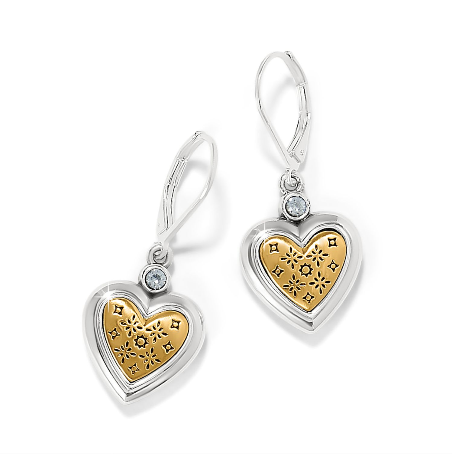 Mosaic Heart Two Tone Leverback Earrings