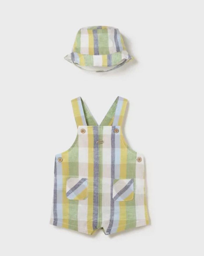 Kale Plaid Overall &amp; Hat Set, Size: 2-4  3-6m