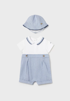 Seersucker Romper &amp; Hat Set