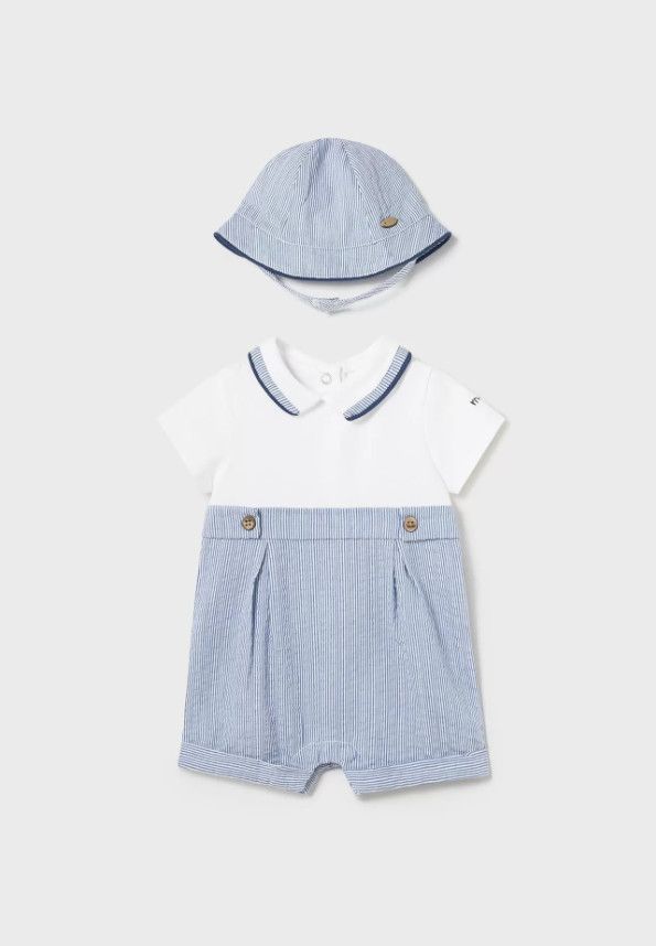 Seersucker Romper &amp; Hat Set, Size: 2-4. 3-6m